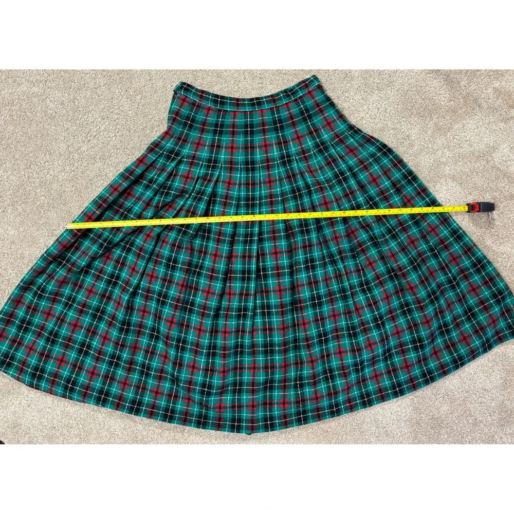 Pendleton Classic Plaid Wool Pleated Midi Skirt‎ Size 8 Green Red Black